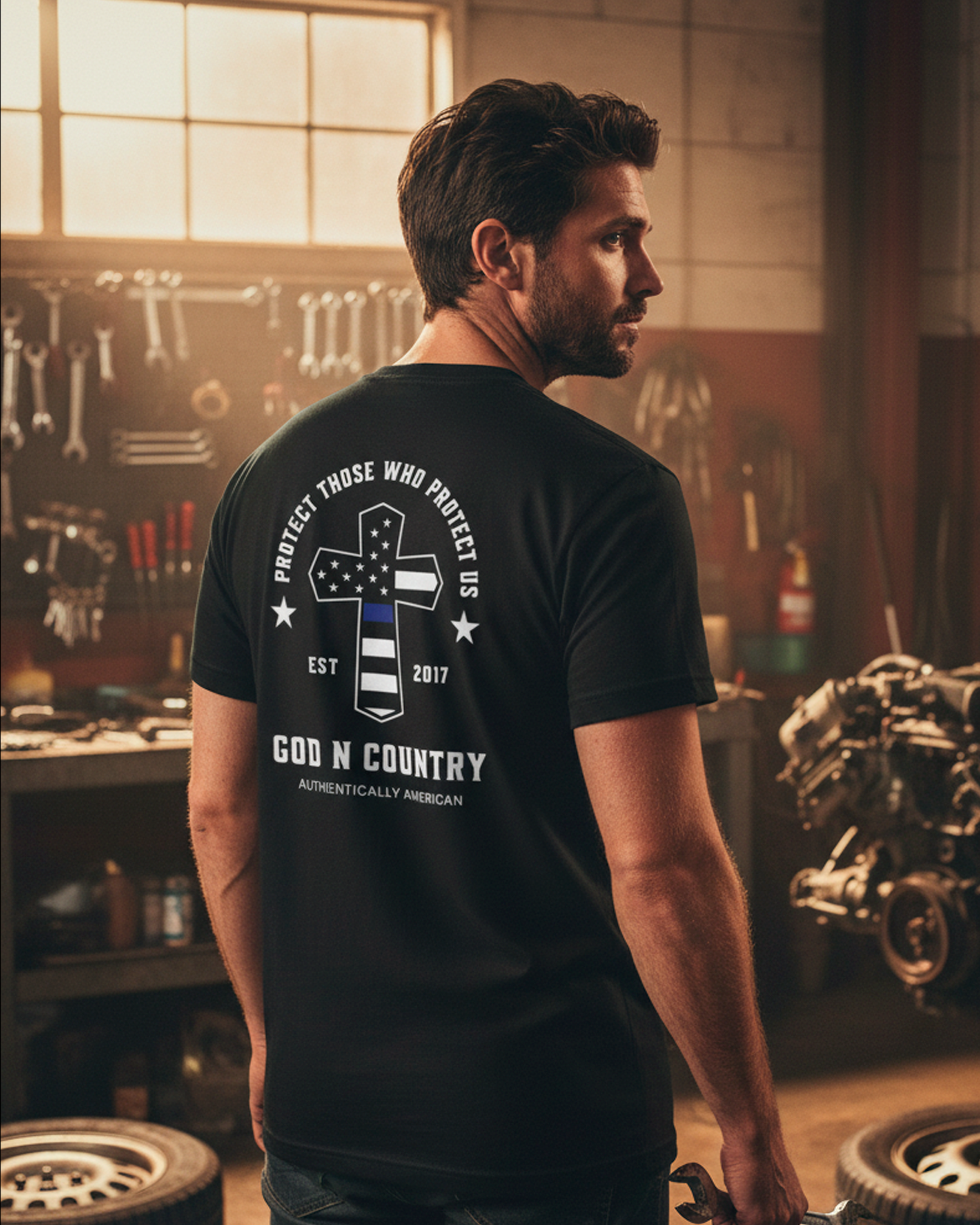 God N Country Protect Blue Line T-Shirt