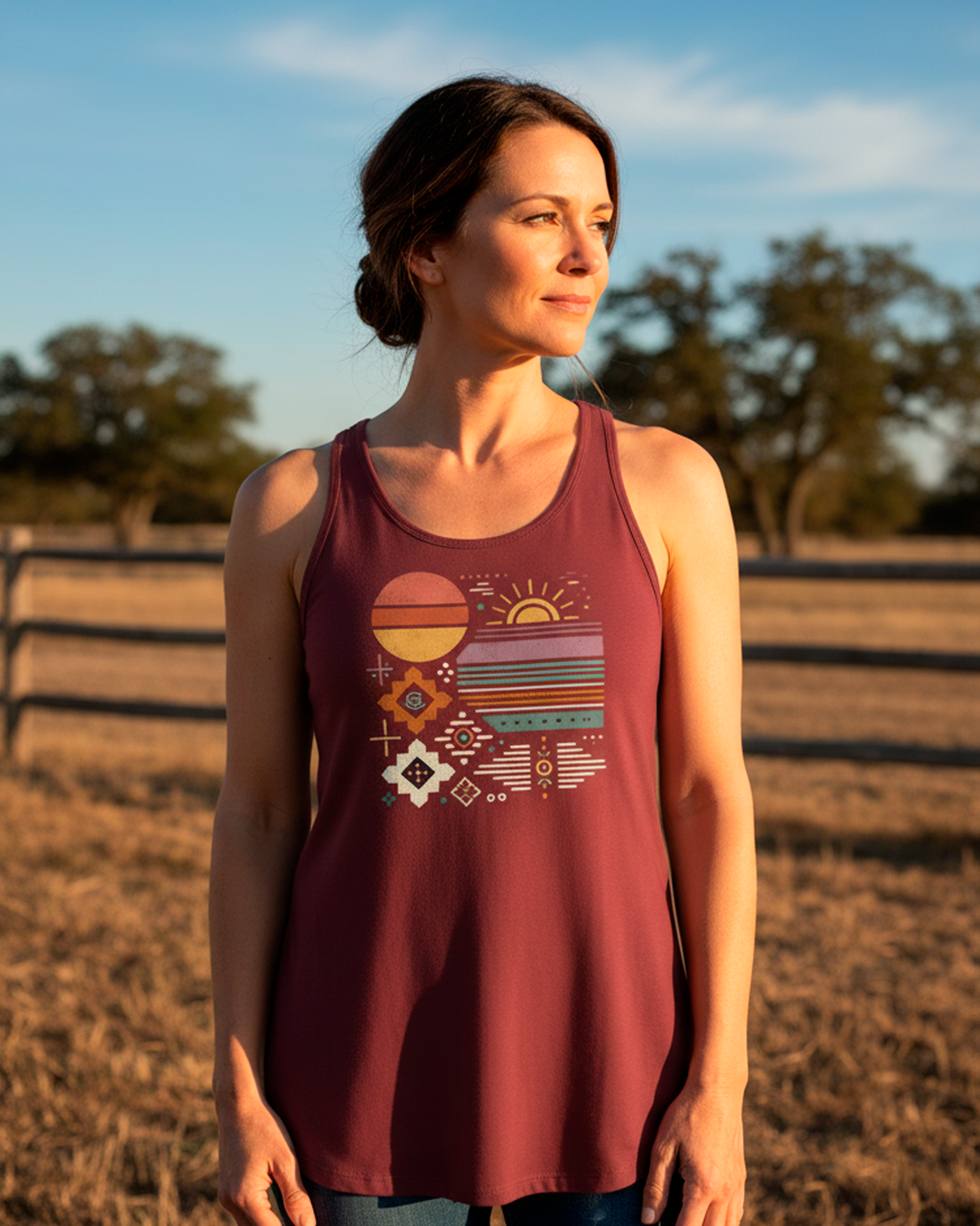 God N Country Geometric Sunset Racerback Tank
