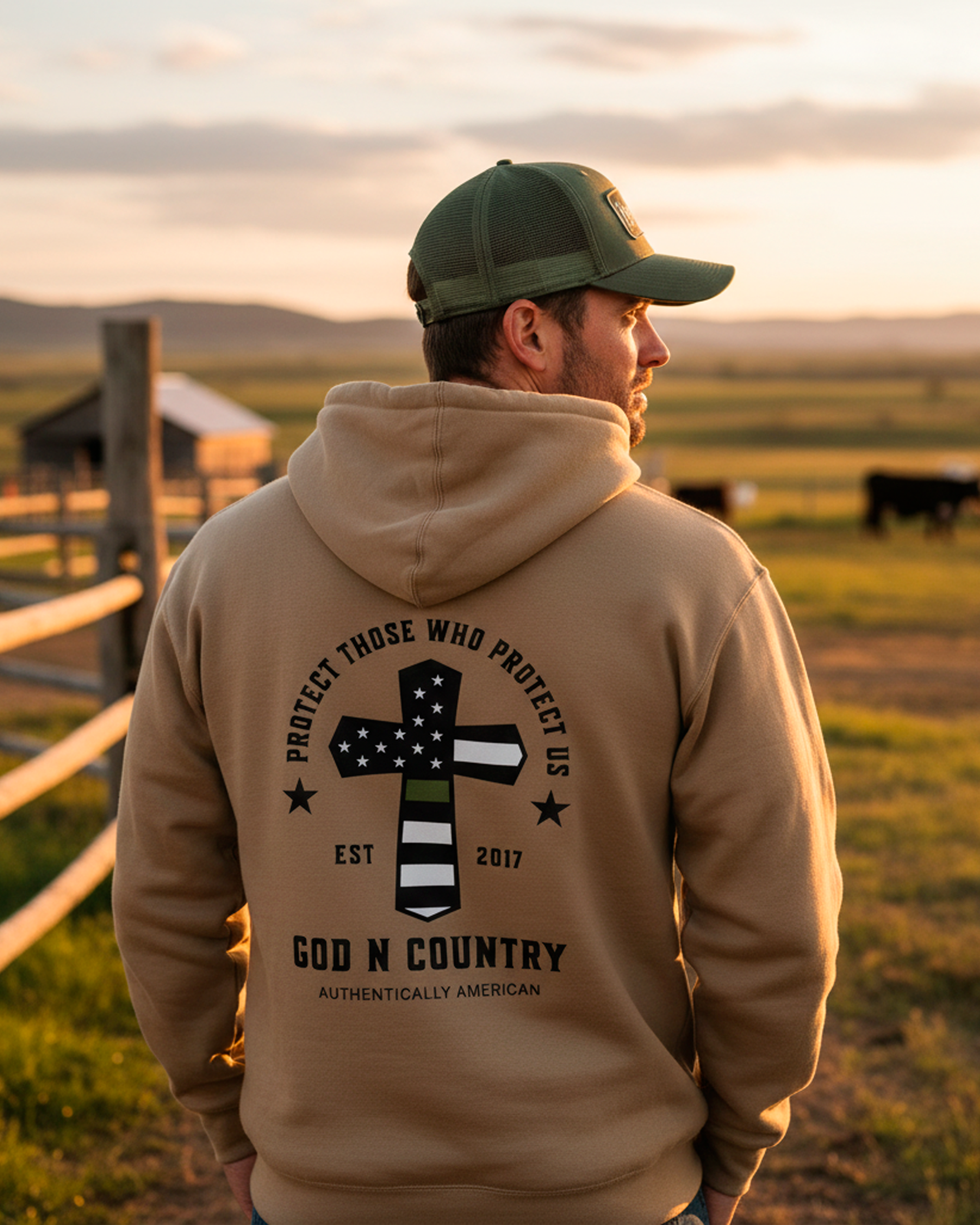 God N Country Protect Green Line Hoodie