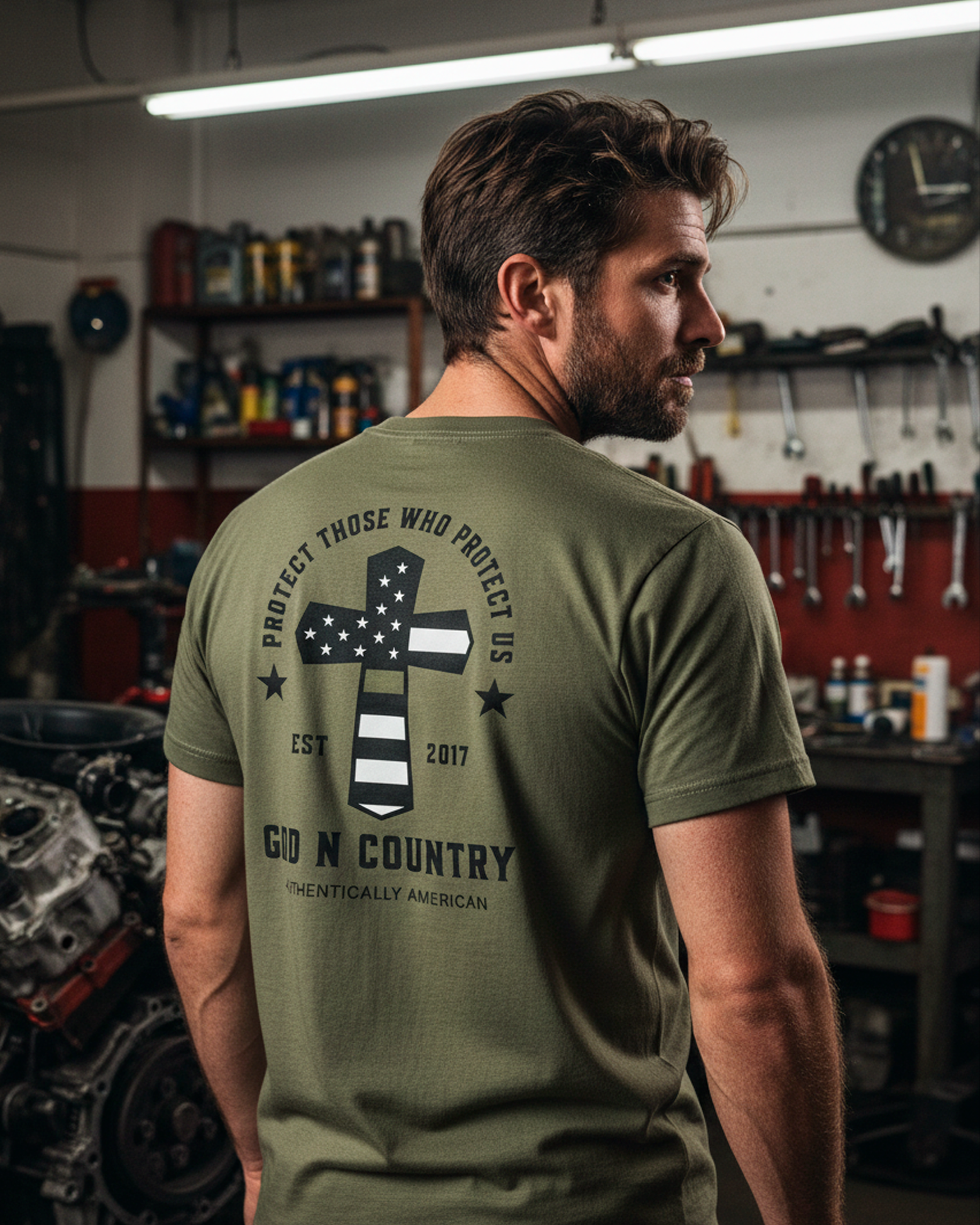 God N Country Protect Green Line T-Shirt