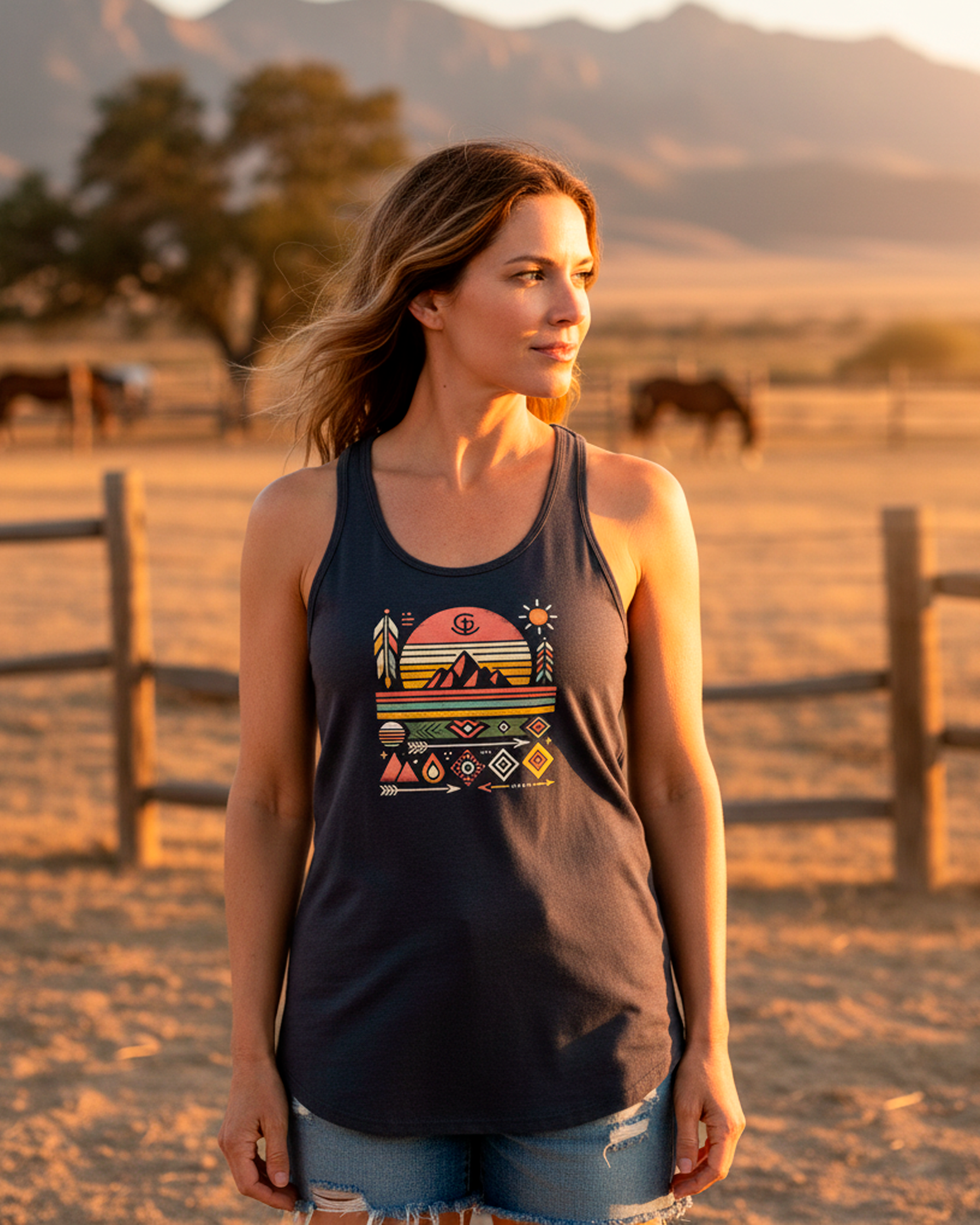God N Country Sunset Mountain Racerback Tank