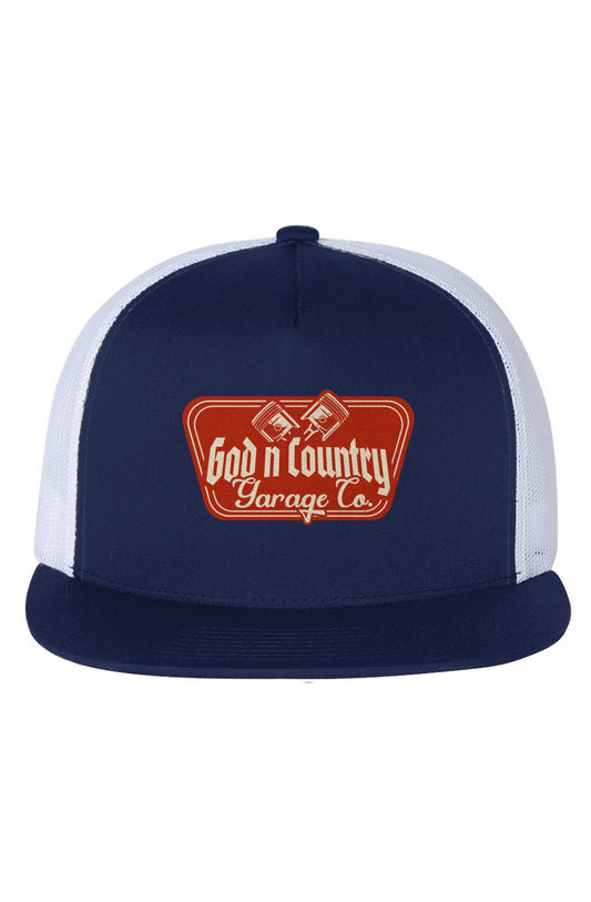 God N Country Garage Co. White Mesh Trucker Hat