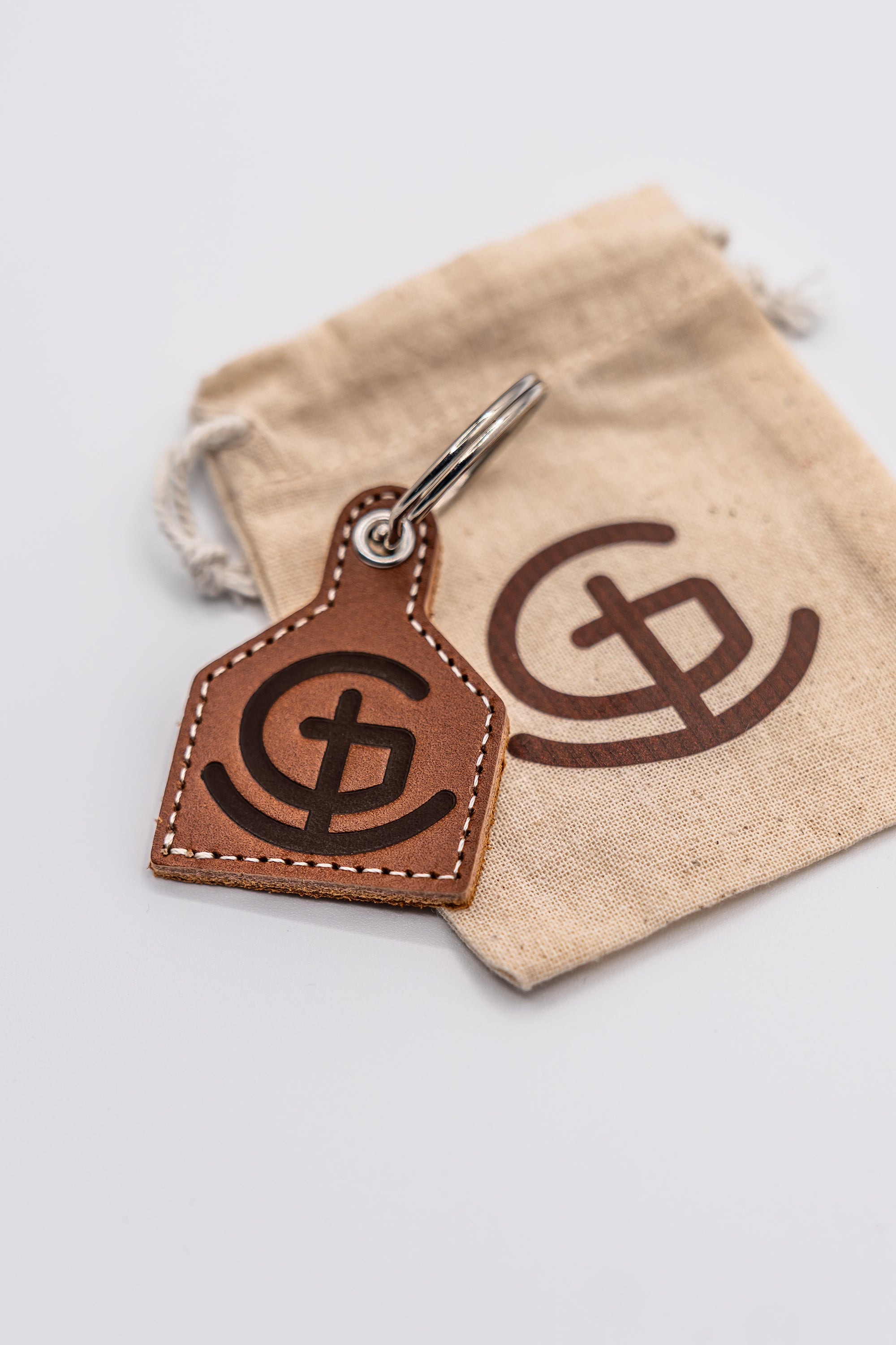 God N' Country Western Cattle Tag Leather Keychain