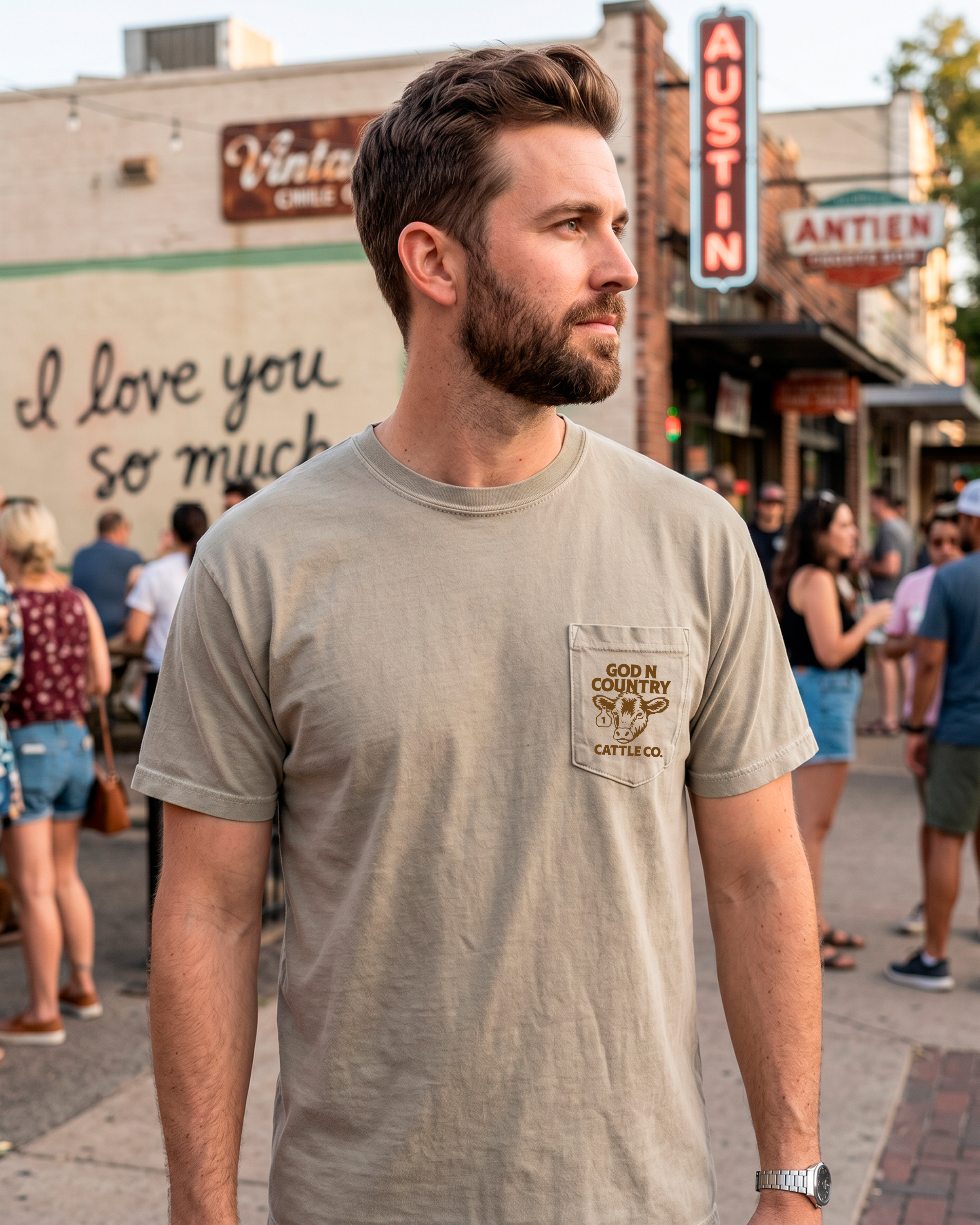 God N' Country Cattle Co Heavyweight Pocket Tee