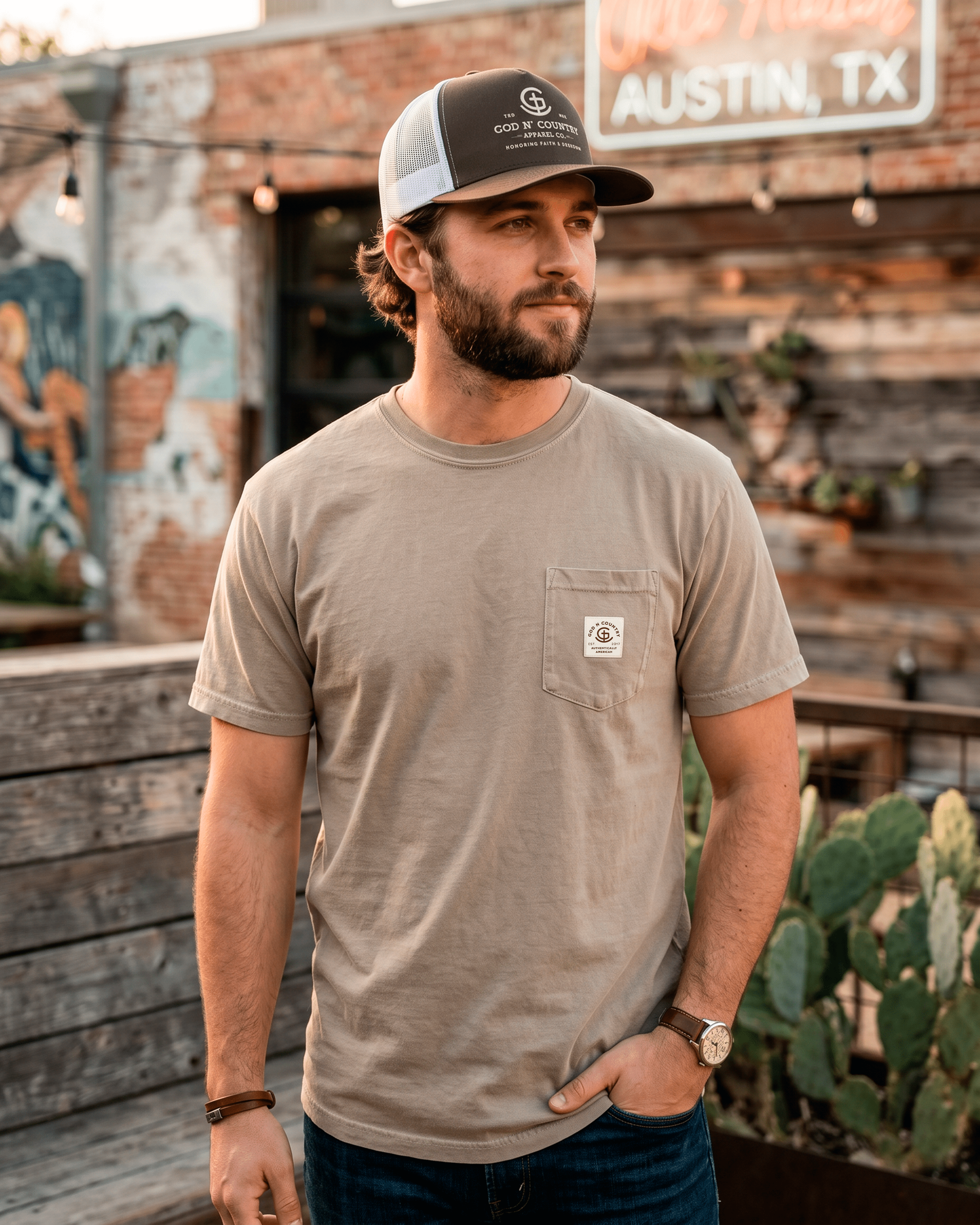 God N Country Vintage Heavy Pocket-Tee - tshirts - God N' Country