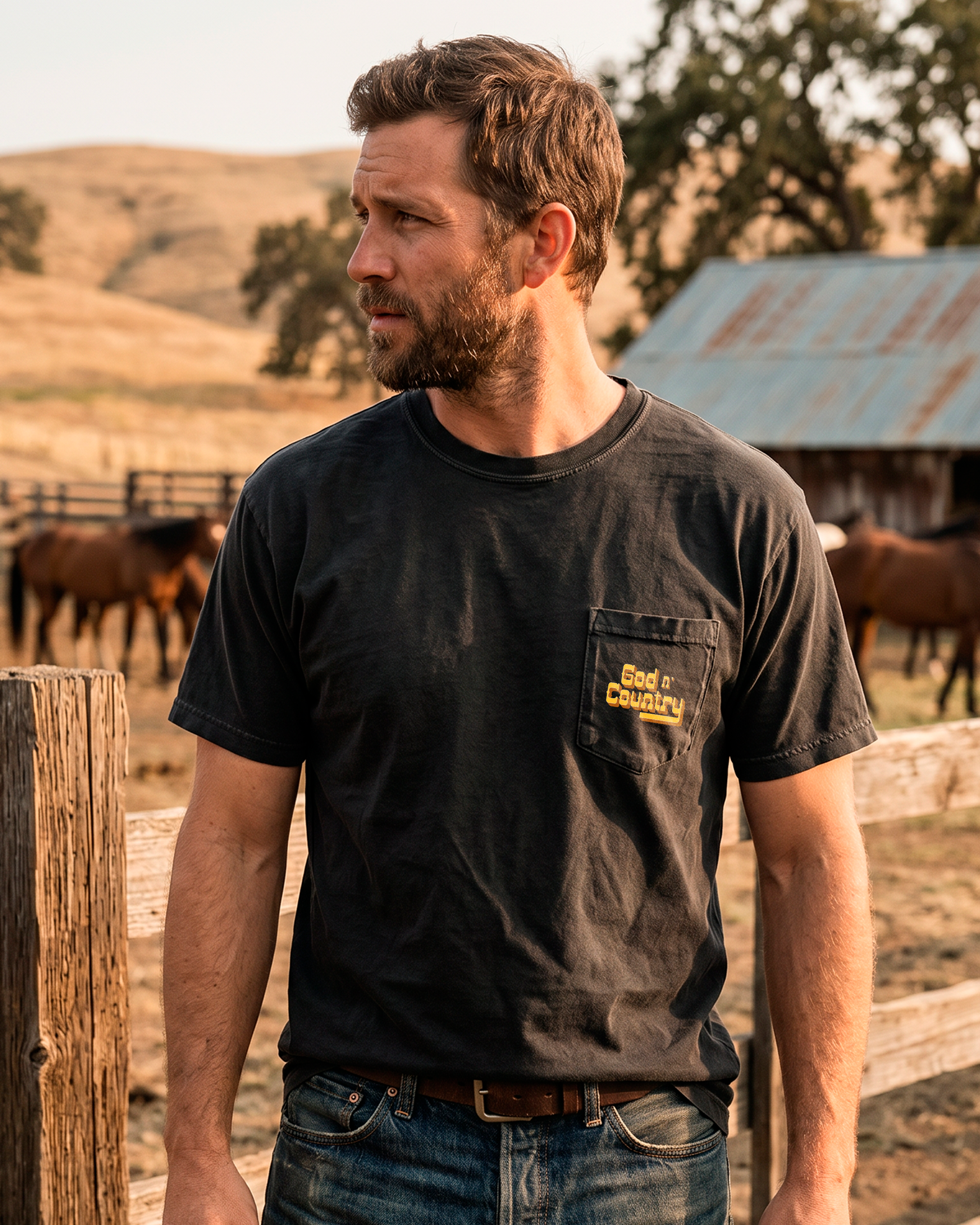 God N' Country Western Heavyweight Pocket-T-Shirt