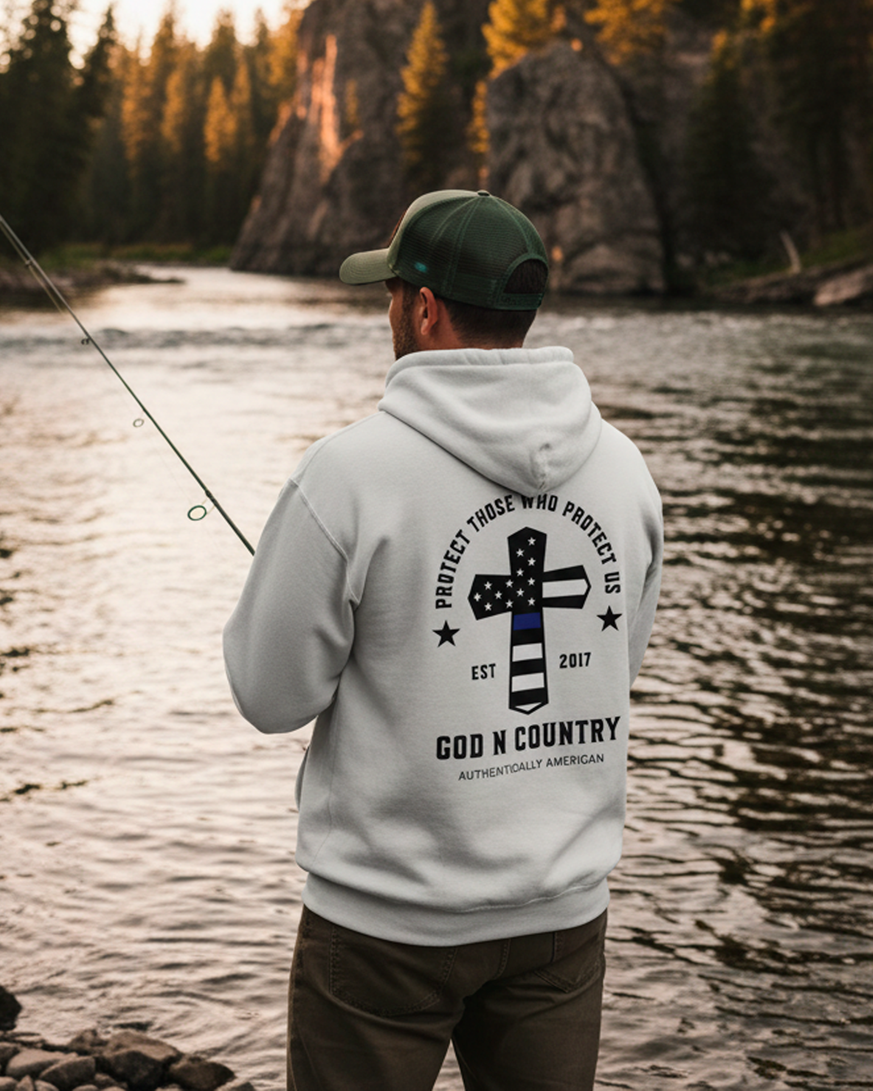 God N Country Protect Blue Line Hoodie