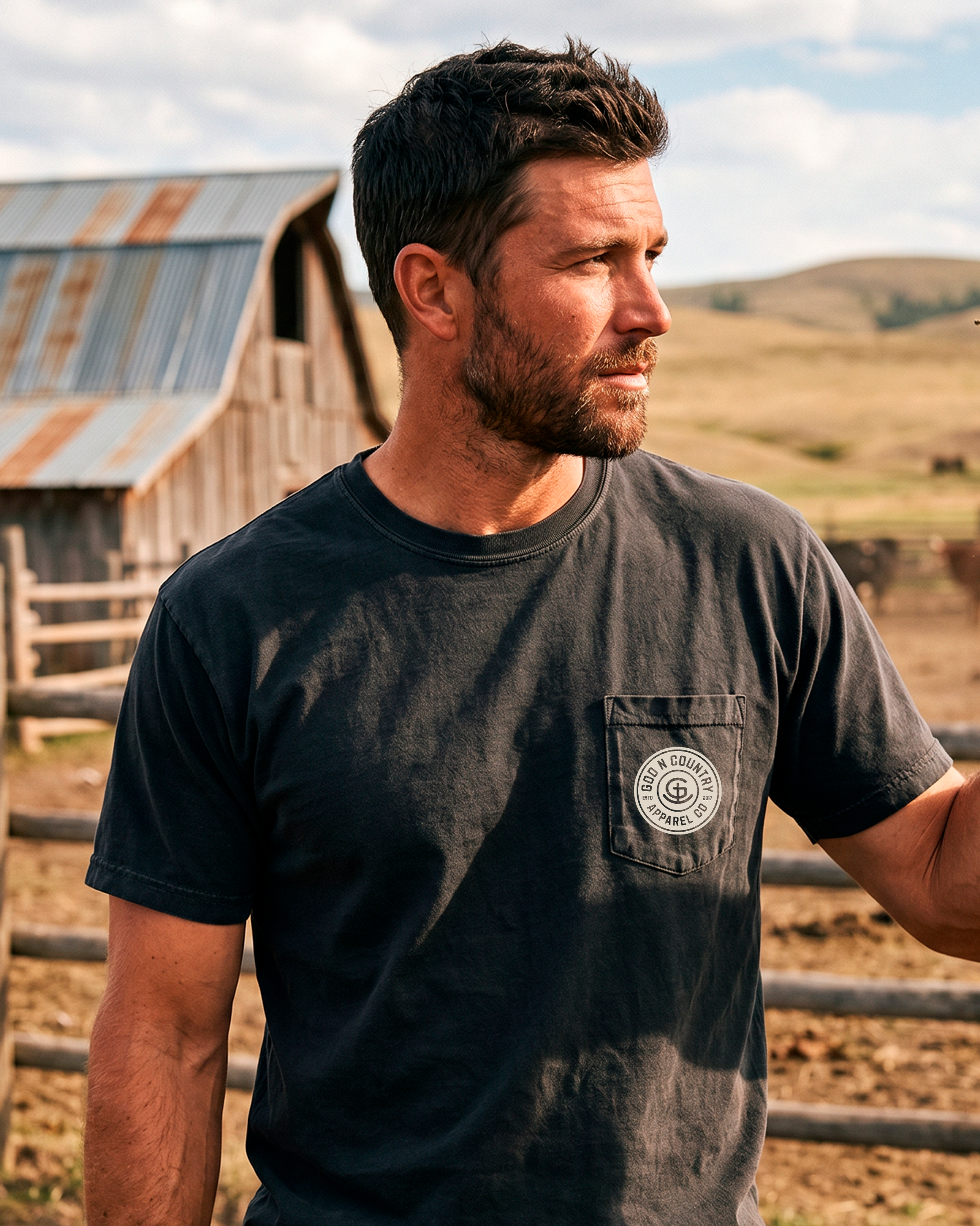 God N' Country Circle Brand Heavyweight Pocket Tee