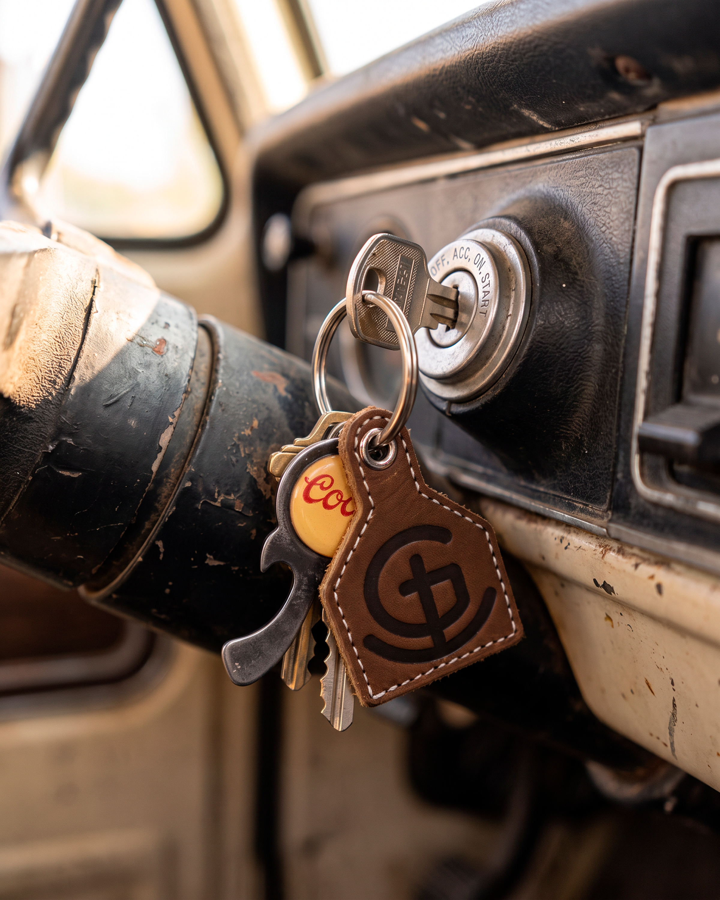God N' Country Western Cattle Tag Leather Keychain