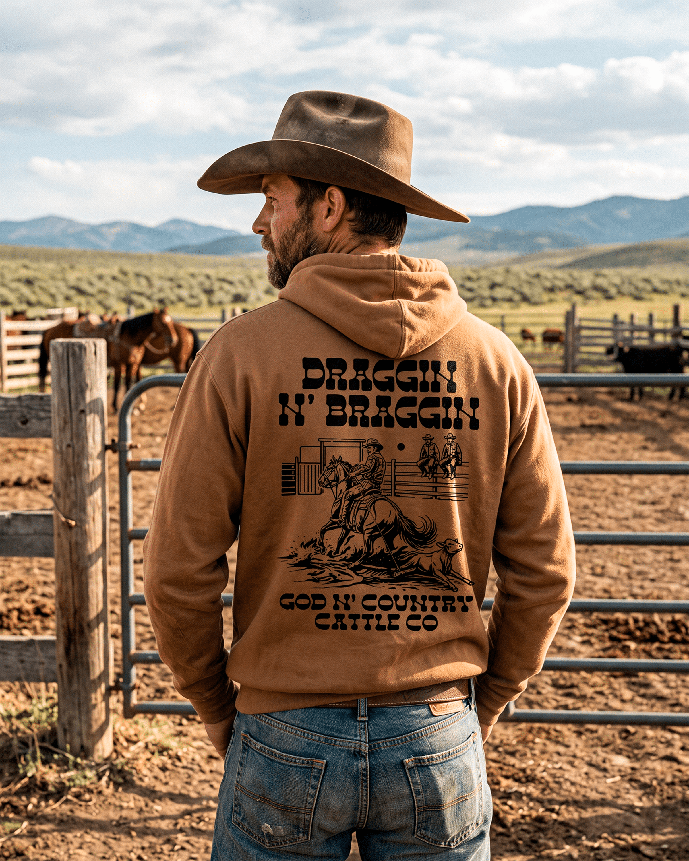 God N' Country Draggin Cattle Co Heavyweight Hoodie - hoodies - God N' Country
