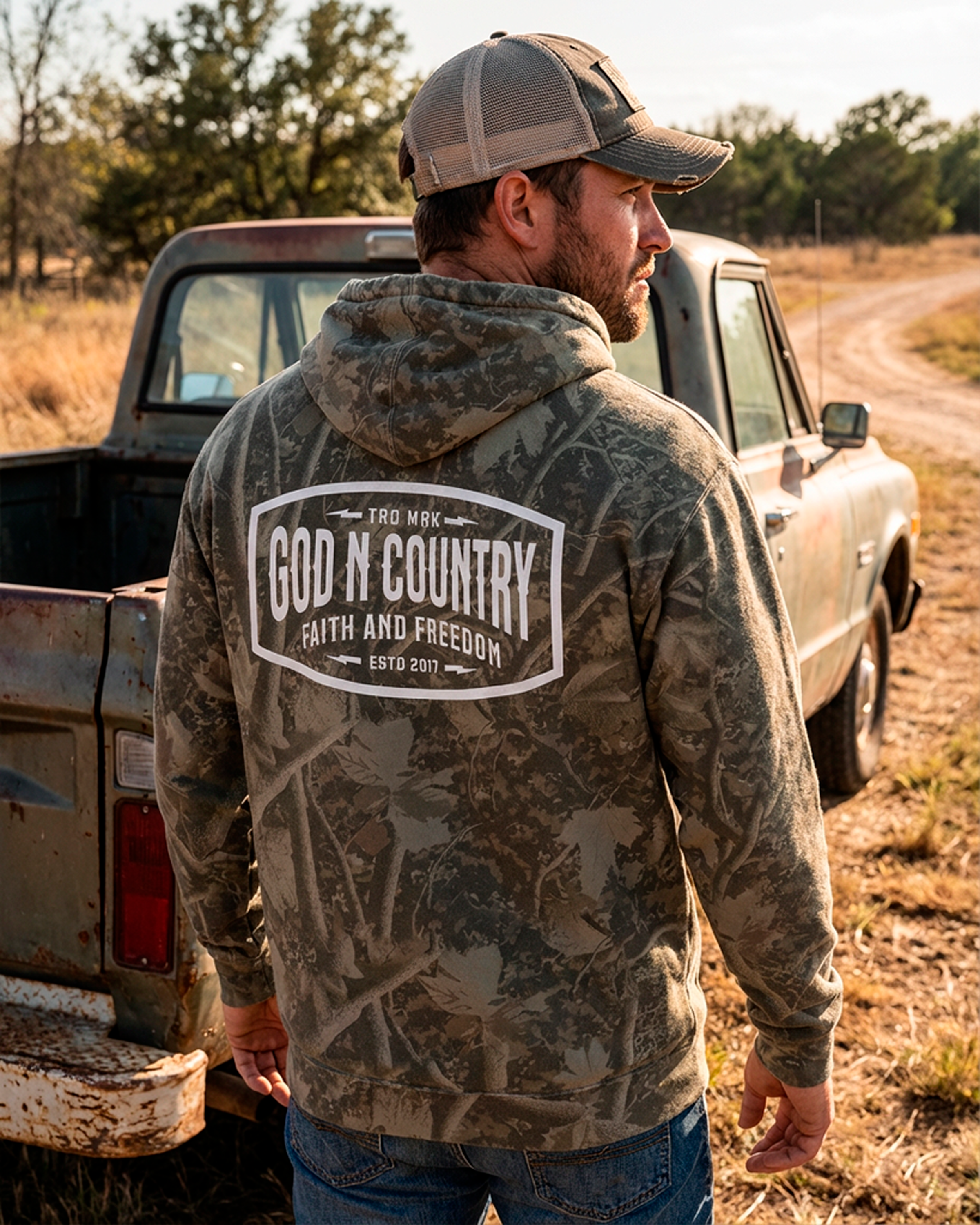 God N Country Deadwood Tree Camo Faith & Freedom Patch Hoodie