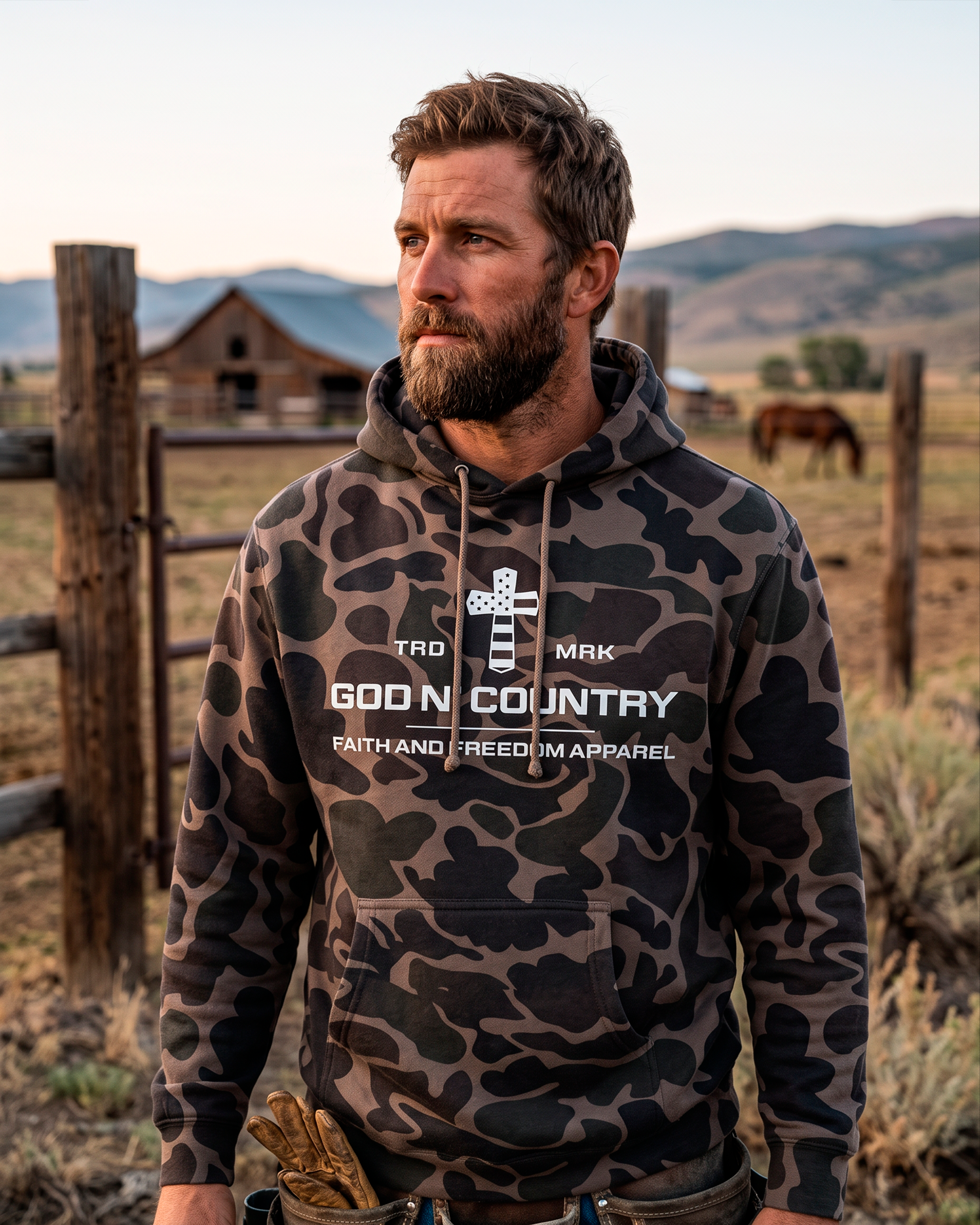 God N' Country Faith Cross Duck Camo Heavyweight Hoodie