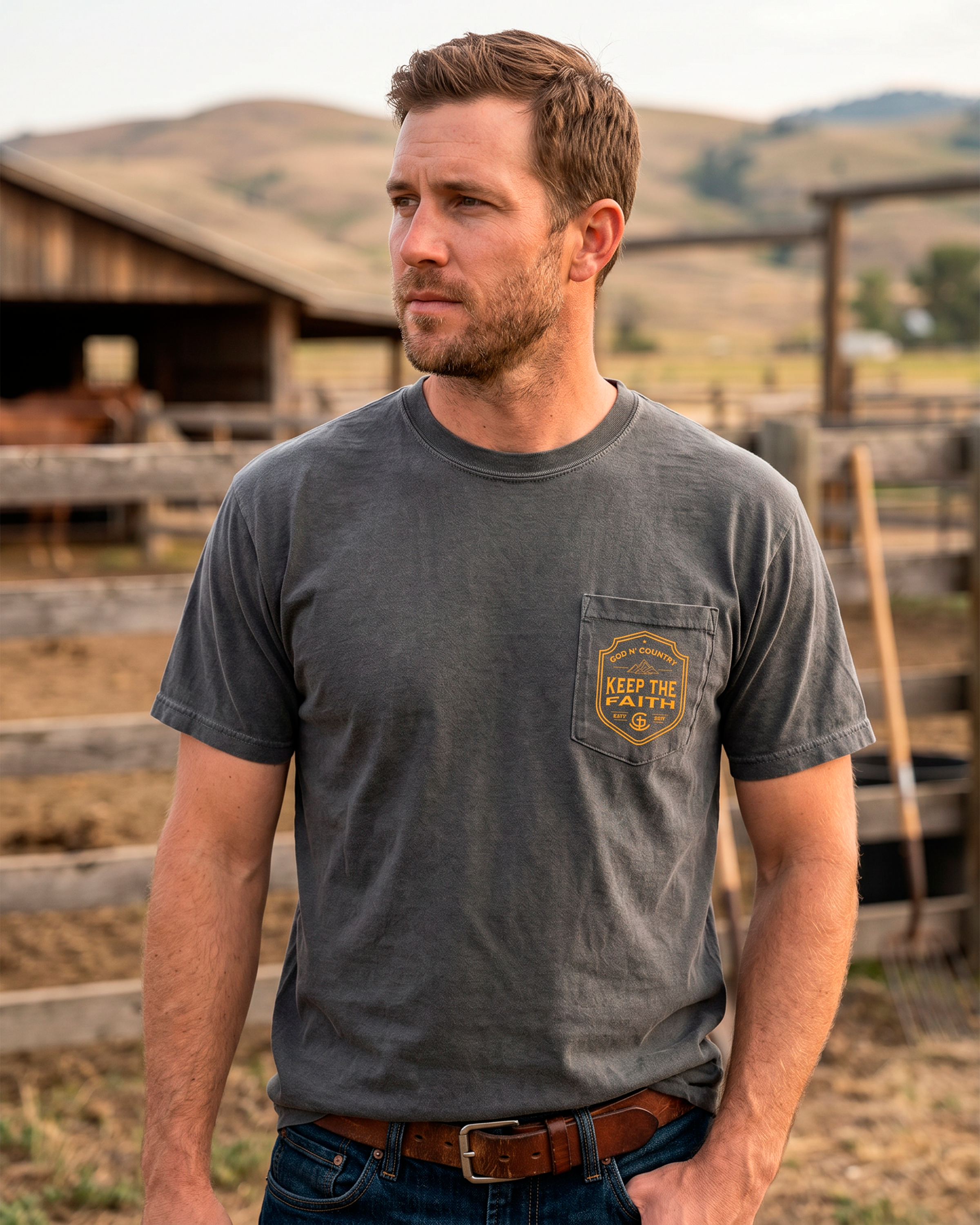 God N' Country Keep the Faith Heavyweight Pocket Tee