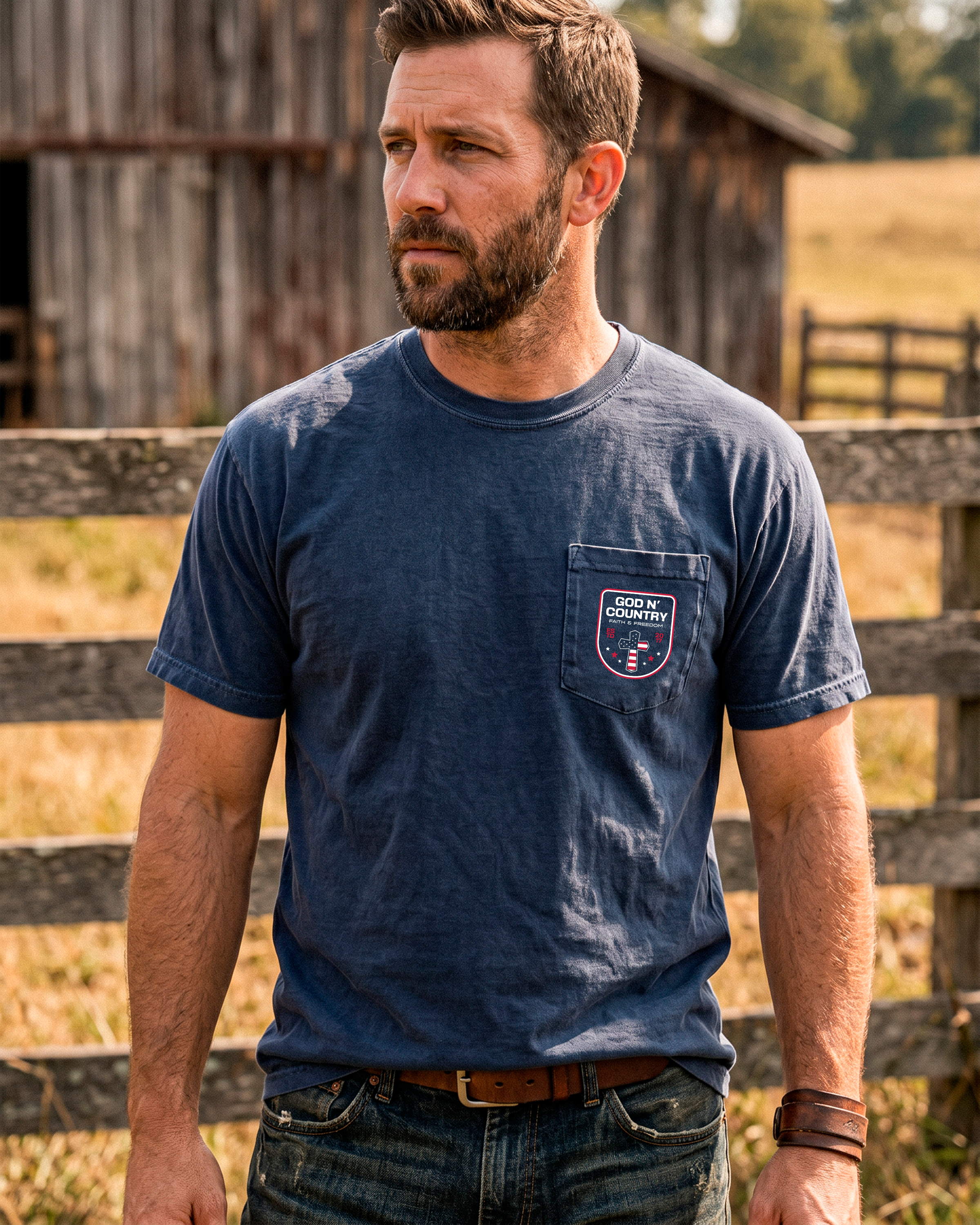 God N' Country Patriotic Heavyweight Pocket-T-Shirt