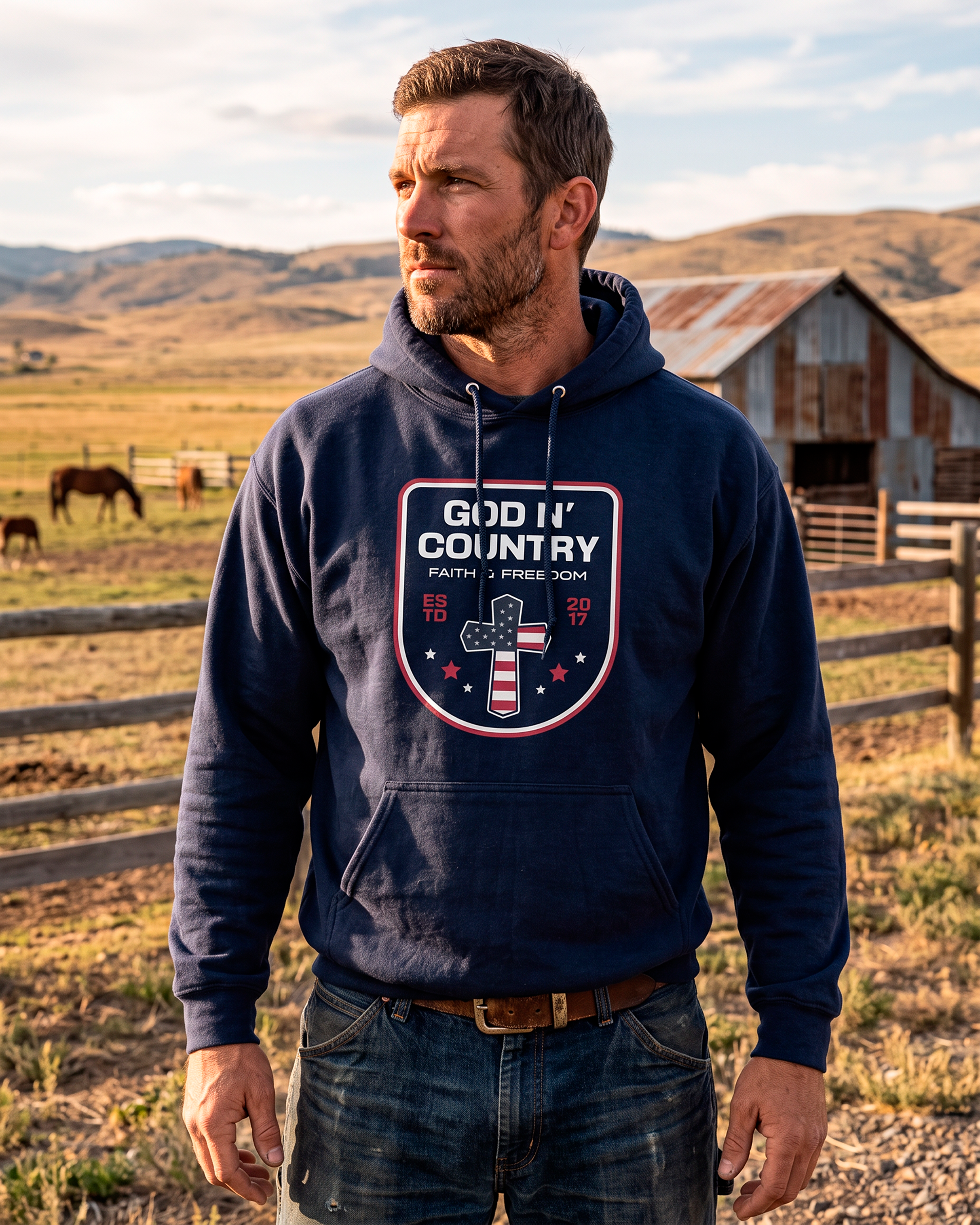 God N' Country Faith Freedom Cross Heavyweight Hoodie