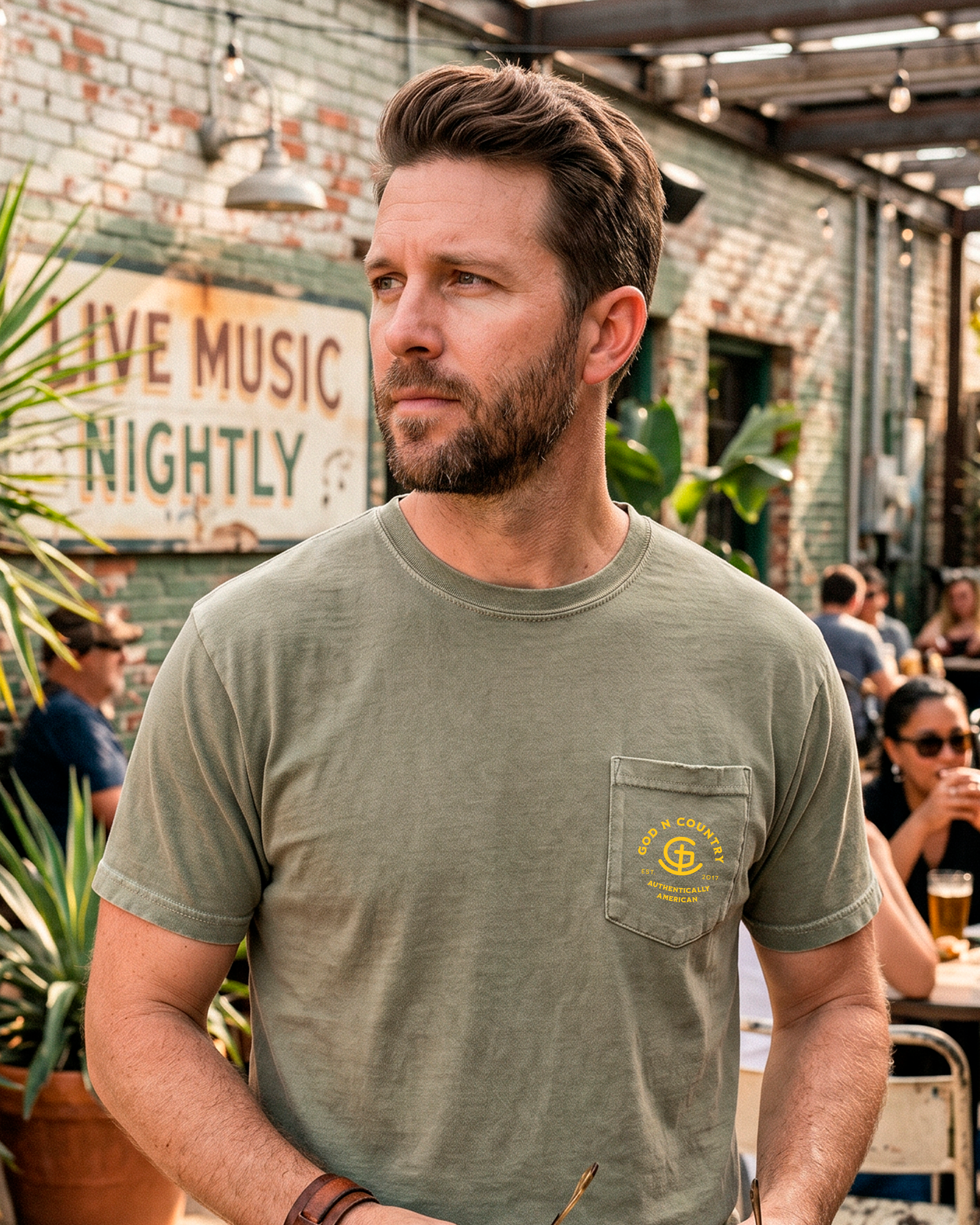 God N' Country Signature Brand Heavyweight Pocket Tee