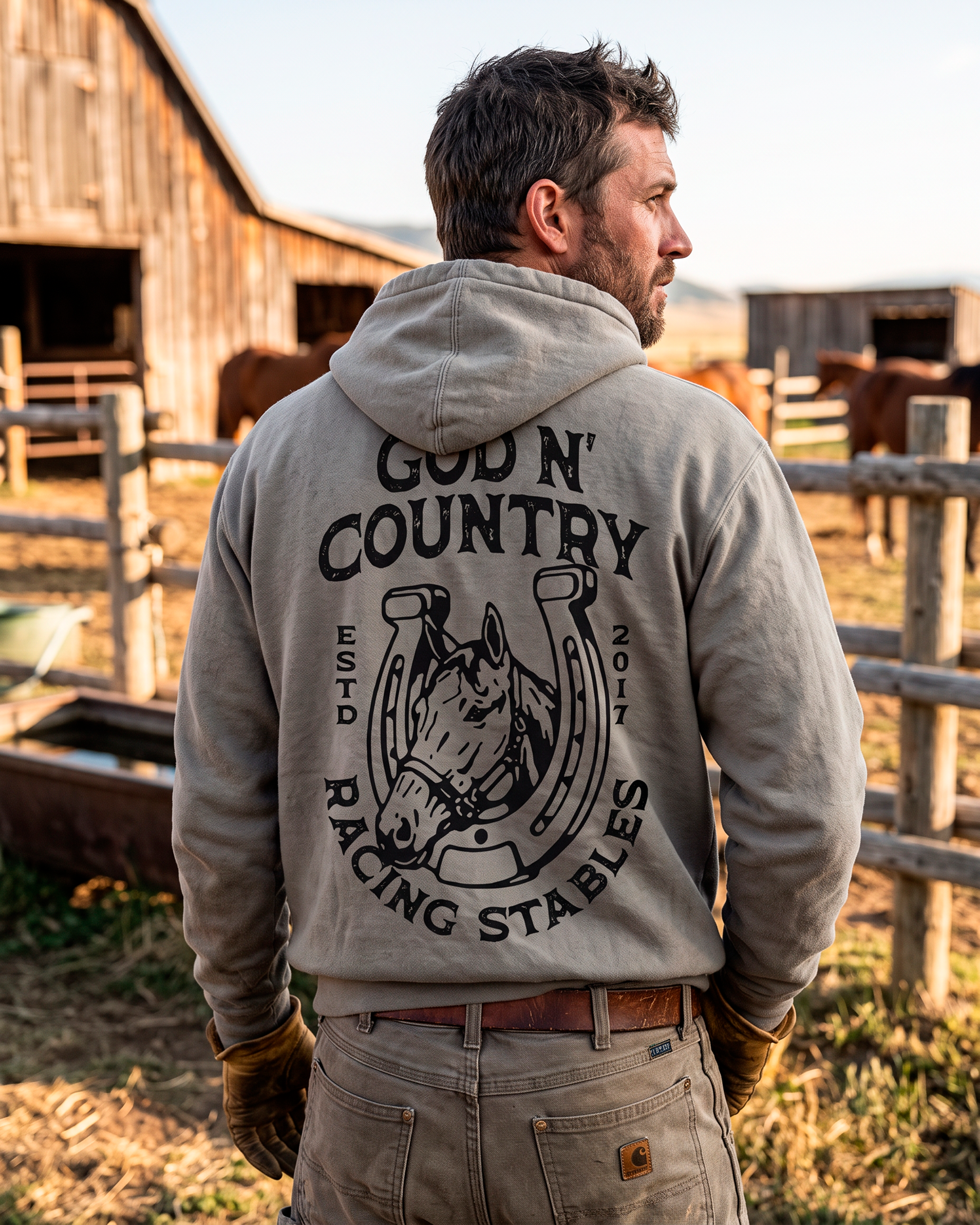 God N' Country Vintage Racing Stables Heavyweight Hoodie