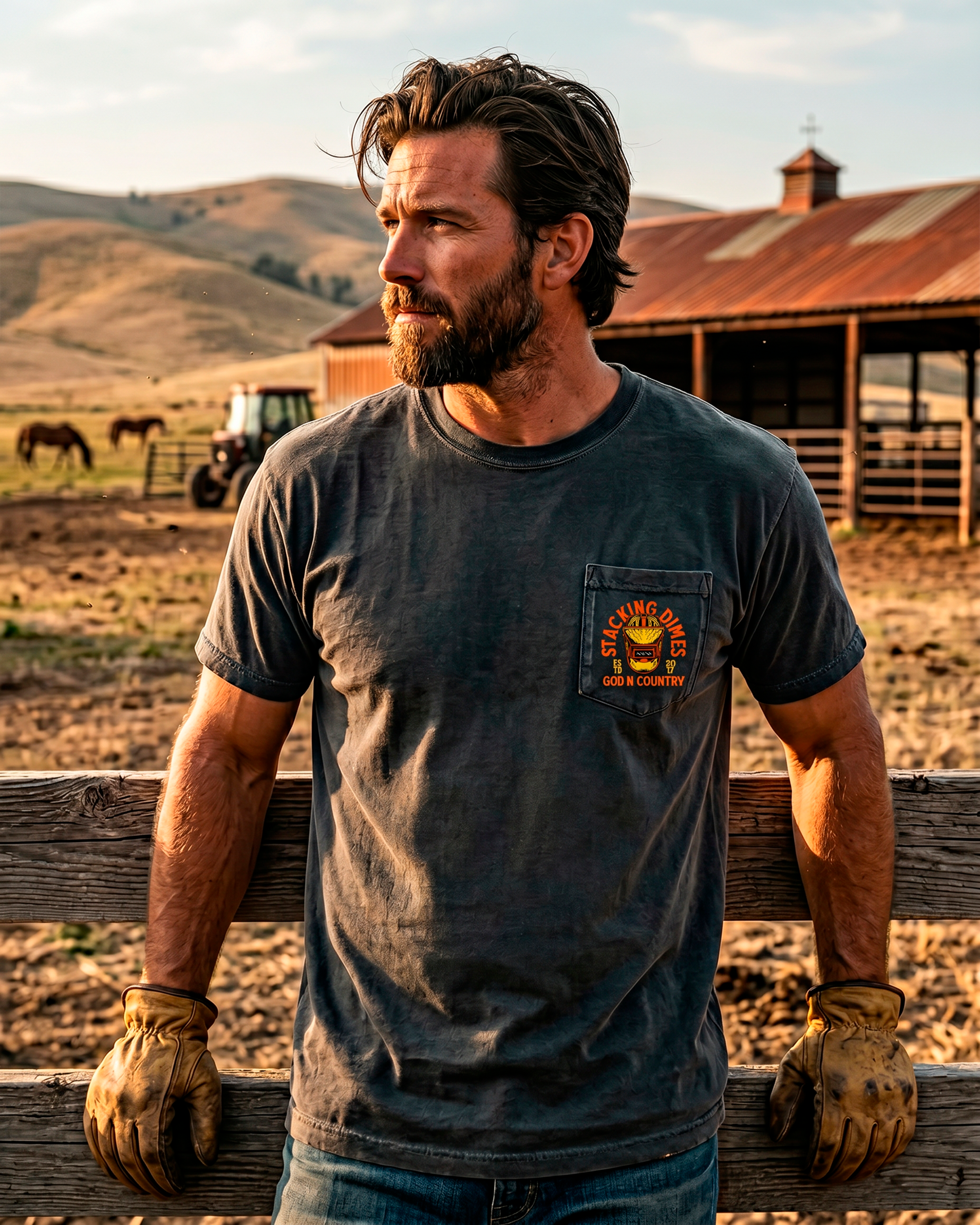 God N' Country Stacking Dimes Heavyweight Pocket Tee